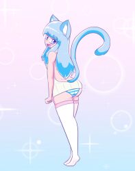 ass blue_eyes blue_hair courtney_(projectsnt) looking_at_viewer looking_back panties youtube youtuber