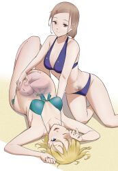 2girls bikini blonde_hair clothed clothing duo early_pregnancy female female_only fetus hand_on_belly human inonice01 light-skinned_female light_skin lying mostly_nude multiple_pregnancies on_back pale_skin pregnant ready_to_pop sitting x-ray yuri