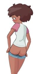 1girls 2020s 2022 amphibia anne_boonchuy ass back_view caught dark-skinned_female dark_skin disney disney_channel disney_xd female_only looking_behind mudeliart putting_clothes_on rough_sketch shorts_down solo solo_female solo_focus straight_hair surprised teenage_girl teenager white_background young