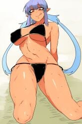 1girls 69_(tranquilo) bikini black_bikini blue_hair elf_ears female female_only judith pointy_ears red_eyes smile solo tales_of_(series) tales_of_vesperia tongue_out