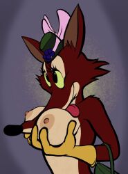 anthro brown_fur bundog chicken_little chicken_little_(1943) disney eyelashes female fox foxy_loxy foxy_loxy_(1943) furry gloves large_breasts purse rule_63 solo tongue_out vulpine