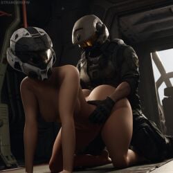 1boy 1girls ass breasts butt doggy_style duo female female_penetrated gloves halo halo_(game) halo_(series) helmet looking_back male male/female male_penetrating pilot spartan_(halo) strangersfm unsc_marine