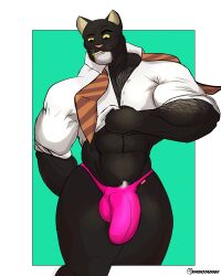 absurd_res anthro big_bulge blacksad bulge clothing detailed_bulge domestic_cat felid feline felis genital_outline hi_res john_blacksad male male_only mammal monstadog muscular muscular_anthro muscular_male office penis_outline smoke solo suit thong underwear