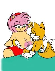 1boy 1girls amy_rose big_breasts breasts clothing cum cum_on_breasts grubberpix large_breasts paizuri sega sonic_(series) tails titfuck titjob