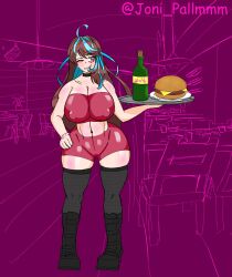 big_breasts blue_hair blush breast_expansion breasts breasts_focus emikukis female female_only long_hair nipples nude owozu pink_hair red_eyes red_nipples spanish_text stockings text text_bubble tummy twitch virtual_youtuber youtube youtube_hispanic youtuber_girl