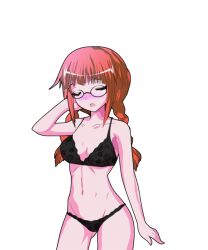 a_weird_ut_fan amy_(doki_doki_literature_club) amy_(oc) black_bra black_panties blush bra doki_doki_literature_club glasses panties red_hair