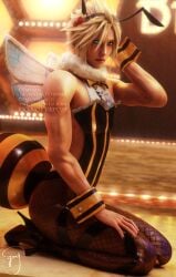 1boy 3d alternate_costume bee blender cloud_strife emy-san femboy final_fantasy final_fantasy_vii final_fantasy_vii_remake heels latex looking_at_viewer male_only sideboob solo solo_male square_enix tight_clothing tights