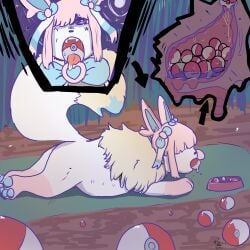 absurd_res bodily_fluids comic drooling fan_character female feral foxvomitarts hi_res internal nintendo object_vore paws pokéball pokemon pokemon_only saliva solo sylvee video_games vore