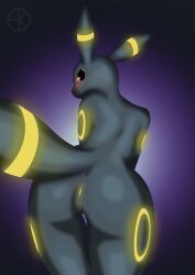 abstract_background absurd_res ebbakatten eeveelution female genitals glowing hi_res looking_at_viewer looking_back nintendo pokémon_(species) pokemon pokemon_only pussy umbreon video_games