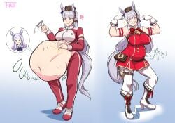 2girls after_vore big_belly big_breasts breast_expansion digestion digestion_noises gold_ship_(umamusume) hand_on_belly hat heart high_heels hooves horse_ears horse_girl horse_tail inside_view licking_lips long_hair mejiro_mcqueen_(umamusume) monster_girl muscles overweight overweight_female post_vore purple_hair smug sportswear stomach_bulge tagme thick_thighs thigh_expansion tsukiji umamusume vore weight_gain white_hair