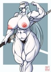 1girls armpits big_breasts cells_at_work cells_at_work_code_black female female_only flexing hat hataraku_saibou hataraku_saibou_black long_hair muscular muscular_female nipples roneesan solo solo_focus u-1196 white_blood_cell_(hataraku_saibou_black) white_body