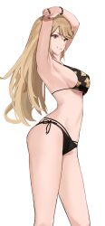 1girls 2022 armpits arms_above_head arms_up bangs bare_legs bikini black_bikini blonde_hair breasts female female_only flower_pattern gold_eyes hartman_hips hi_res hips huge_breasts j@ck kitagawa_marin_(cosplay) long_hair mythra_(xenoblade) nintendo outfit_swap png side-tie_bikini simple_background slim_waist smile sono_bisque_doll_wa_koi_wo_suru swept_bangs thighs white_background wide_hips xenoblade_(series) xenoblade_chronicles_2 yellow_eyes