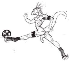 anthro anus ass athletic athletic_anthro athletic_male backsack ball balls claws foreskin genitals jittermodo kick lizard male monochrome mostly_nude nipples penis reptile scalie simple_background sketch soccer_ball solo uncircumcised