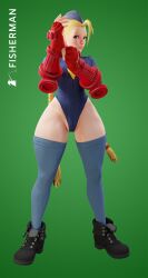 3d alternate_costume black_boots blender blonde_hair blue_eyes blue_hat blue_leotard blue_stockings boots cammy_white cap capcom fisherman garrison_cap gloves hat leotard light-skinned_female light_skin muscle_tone red_gloves stockings street_fighter street_fighter_iv street_fighter_v thick_ass thick_thighs toned toned_body toned_female toned_legs watermark