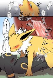 animal_genitalia animal_penis bodily_fluids brother brother_and_sister canine_penis censor_bar censored comic cowgirl_position duo edit eeveelution erection female feral from_front_position genitals hi_res incest ineffective_censorship japanese_text jolteon male male/female naga_tsukune nintendo on_bottom on_top open_mouth penis pokémon_(species) pokemon pokemon_(species) quadruped saliva saliva_string sex sibling sister text tongue tongue_out translation_request umbreon uncensored video_games x-ray