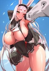 1animal 1boy 1girls alternate_breast_size areola_slip areolae armpit_licking armpits arms_up azur_lane bangs blush breast_lick breasts bunny_ears cameltoe crop_top deep_skin equine eyeshadow feral feral_on_female gigantic_breasts horse huge_breasts huge_thighs imminent_bestiality imminent_sex interspecies large_breasts leotard licking licking_breast long_hair makeup miniskirt powergene powzin presenting_armpit pussy_juice pussy_juice_drip revealing_clothes saliva seductive seductive_smile shimakaze_(azur_lane) short_skirt skindentation thick_thighs thighs tongue undressing very_long_hair white_hair wink yellow_eyes zinems zoophilia