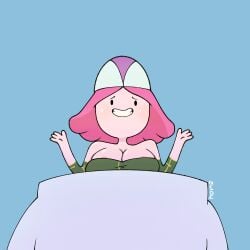 1girls adventure_time big_breasts breasts cartoon_network clothed clothes clothing edit female female_only large_breasts mdmr nipple_slip pink_hair pink_skin princess princess_bubblegum robe short_hair simple_background