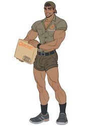 beefy big_arms big_biceps bulge clothed daddy delivery_boy dilftown fit flaccid light-skinned_male light_skin male male_only manly melanin muscles muscular muscular_male package rico_souza schizoid short_shorts shorts snapback solo solo_male twitter_user_oc