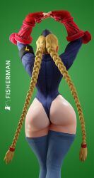 3d alternate_costume big_ass big_butt black_boots blender blonde_hair blue_eyes blue_hat blue_leotard blue_stockings boots cammy_white cap capcom fisherman garrison_cap gloves hat leotard light-skinned_female light_skin muscle_tone red_gloves stockings street_fighter street_fighter_iv street_fighter_v thick_ass thick_thighs toned toned_body toned_female toned_legs watermark