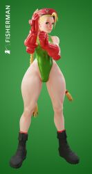 3d beret black_boots blender blonde_hair blue_eyes boots cammy_white capcom fisherman gloves green_leotard leotard light-skinned_female light_skin muscle_tone red_beret red_gloves street_fighter street_fighter_iv street_fighter_v thick_ass thick_thighs toned toned_body toned_female toned_legs watermark