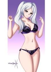 1girls 2d artist_name bra breasts brown_eyes clothing female female_only fire_emblem fire_emblem_awakening legs_together light-skinned_female light_skin long_hair matching_underwear nintendo pale-skinned_female pale_skin panties purple_bra purple_panties robin_(fire_emblem) robin_(fire_emblem)_(female) solo sonicheroxd watermark