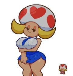 1girls arm_grab bedroom_eyes blonde_hair breasts curvy cute female female_only hair half-closed_eyes heart humanoid large_breasts light-skinned_female light_skin mario_(series) mushroom mushroom_girl mushroom_humanoid nintendo nipple_bulge paper_mario pixel_art school_uniform schoolgirl seductive seductive_eyes seductive_look seductive_smile shortstack skirt skirt_pull smile smirk smug smug_face solo solo_female somescrub sprite sprite_art thick_hips thick_thighs thighs tie twintails vanna_t. white_background wide_hips