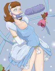 1boy bondage brown_hair chastity chastity_cage chastity_device cinderella_(1950_film) cinderella_(disney) cleaning cleaning_tool clothed clothing disney disney_princess dress femboy gag gagged male princess rat rosie-brs rule_63 sissy small_breasts solo solo_focus solo_male trap