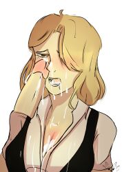 andi_jones artist_request big_breasts blonde_hair blonde_hair_over_one_eye blushing cleavage cum cum_in_mouth cum_on_breasts cum_on_face disembodied_penis grand_theft_auto grand_theft_auto_v nopixel penis tagme_(artist) unseen_male_face