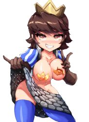 big_breasts blush blushing breasts brown_hair chobonolly clash_(series) clash_royale covered_nipples crown female female_only gloves heart heart-shaped_pupils lifting_skirt looking_at_viewer nipples_visible_through_clothing partially_clothed partially_clothed_female princess_(clash_royale) shiny shiny_skin skirt_lift skirt_up solo solo_female supercell tagme thigh_highs thighhighs yellow_eyes