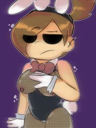 1girls angry annoyed big_breasts brown_hair bunny_ears bunny_tail bunnysuit eddsworld ellsworld no_eyes purple_background showing_breasts simple_background solo standing tamara_(eddsworld) touching_breast