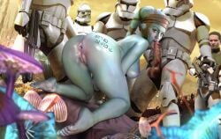 1girls 5boys aayla_secura absurd_res anus ass barefoot blue_skin breasts clone_trooper clone_wars clothed_male_nude_female feet gangbang highres interracial large_breasts male negisaray nipples nude nude_female order_69 penis pussy realistic shiny_skin soles star_wars twi'lek