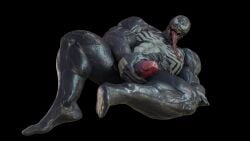 alien black_body black_skin fangs genitals humanoid ictonica male male_only marvel muscular muscular_male penis smooth_skin solo symbiote tongue tongue_out vein venom venom_(marvel)