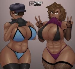 2girls abdominal_bulge big_ass big_breasts big_butt big_hips big_thighs biting_clothes biting_shirt cleavage dark-skinned_female dark_skin elena_vazquez female female_focus female_only gigantic_ass gigantic_breasts gigantic_butt glasses hourglass_figure huge_ass huge_breasts huge_butt huge_hips huge_thighs large_ass large_breasts large_butt latina melanin mrestella muscular muscular_female original original_character selena_vazquez shirt_in_mouth shirt_up short_hair sisters underwear wide_hips