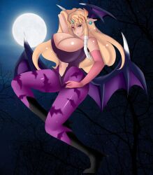 1girls alternate_breast_size clothing cosplay darkstalkers demon demon_girl female female_only hipponova huge_breasts large_breasts latex moon morrigan_aensland_(cosplay) navel nintendo princess_zelda solo succubus the_legend_of_zelda thick_thighs twilight_princess zelda_(twilight_princess)