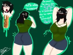 argentina ass black_eyes black_hair breasts face_mask green_shirt motoanexo nimu nimu_(irl) shirt shorts sofía_magaly_santillán_(nimu) spanish_text subway_(franchise) subway_eat_fresh_(meme) tenia_que_ser_nimu_(meme) tongue tongue_out twitch twitter virtual_youtuber white_body white_skin youtube youtube_hispanic youtuber_girl