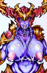 ahe_gao big_breasts big_nipples cum cum_on_body dragon league_of_legends league_of_legends:_wild_rift pierced_nipples shyvana