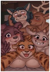 2022 anthro beastars breasts bunny deer female group haru_(beastars) hi_res jaguar juno_(beastars) legoshi_(beastars) louis_(beastars) male meesh orgy photo rabbit shiira_(beastars) smile smiling_at_viewer wolf