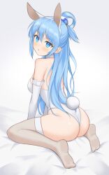 aqua_(konosuba) ass bunny_ears bunnysuit clothed female female_focus haeil2 kono_subarashii_sekai_ni_shukufuku_wo! solo