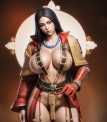 1girls ai_generated amaterasu_(lustful_shoguness) amaterasu_(smite) asian asian_female asian_mythology bead_necklace black_hair bottomless breasts breasts_out breasts_out_of_clothes darkus_(theobscureone) deity east_asian_mythology exhibitionism exposed_breasts functionally_nude gloves goddess hi-rez_studios huge_breasts japanese japanese_female japanese_mythology large_breasts long_hair mature_female milf mirror mythology necklace obi outdoor pointless_clothing pubic_hair public_domain pussy rope samurai_armor samurai_outfit smite solo standing straps tassel theobscureone vagina wide_hips