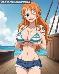 ai_generated aindroidparanoid ass big_ass big_breasts big_butt bikini breasts_grab brown_eyes busty cleavage curvy cute fat_ass female female_only gigantic_breasts grabbing_own_breast hips huge_ass huge_breasts large_ass large_breasts legs long_hair massive_breasts nami nami_(one_piece) narrow_waist one_piece orange_hair outdoors pirate post-timeskip ship slim_waist stable_diffusion thick_ass thick_thighs voluptuous waist wavy_hair wide_hips