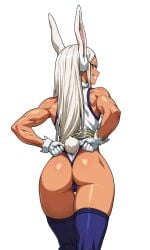 ai_generated artist_request ass ass_focus back_view bunny_ears bunny_girl bunny_tail dark-skinned_female dark_skin looking_back miruko muscular_female my_hero_academia pulling_clothing rabbit_ears rabbit_girl rabbit_tail rumi_usagiyama tagme white_hair