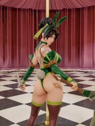 3d akali back_tattoo backless_outfit big_ass big_breasts blender_(software) league_of_legends sssin2160 stockings turned_around weapon