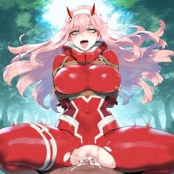 ai_generated big_breasts breasts curvy dark_skin darling_in_the_franxx green_eyes huge_breasts interracial large_breasts long_hair massive_breasts narrow_waist of pinl_hair thick_thighs vaporeeoniteai wide_hips zero_two_(darling_in_the_franxx)