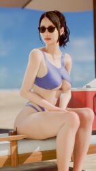 1girls beach black_hair breasts frolick kei_(ryuu_ga_gotoku) purple_swimsuit ryuu_ga_gotoku ryuu_ga_gotoku_8 sitting solo sunglasses sunny swimsuit underboob yakuza_(series)