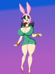 aged_up big_breasts bimbo bimbo_body bimbo_lip bimbo_lips bimbofication bimbofied black_hair bob's_burgers bunny_ears dress fake_animal_ears fake_breasts fake_rabbit_ears high_heels long_hair louise_belcher maxtlat plump_lips rabbit_ears solo solo_female tagme thick_thighs