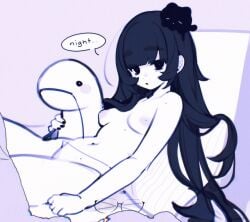 1girls absurd_res bed black_hair black_nails blanket blush breasts cute female female_only ghost ghost_girl glasses indie_virtual_youtuber inverted_nipples laying_down long_hair looking_at_viewer madi_(vtuber) messy_hair mole naked naked_female nipples nude panties plushie puffy_nipples sitting small_breasts solo speech_bubble thick_eyebrows thighs toes virtual_youtuber vtuber weeniedesu white_background