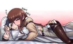 1girls dakimakura_(object) drooling female legwear_under_shorts long_hair mad_scientist_so_cool makise_kurisu misonou_hirokichi pantyhose pillow pillow_hug shorts slayer_approved steins;gate