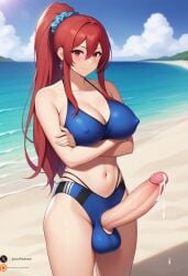 ai_generated big_penis cum futanari ikusaba_maya maya_ikusaba medium_breasts my_one_hit_kill_sister outside red_eyes red_hair uncensored