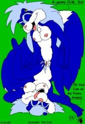 2000 anthro aroma_skunk blue_body blue_fur blue_hair bodily_fluids breasts closed_eyes dialogue duo ear_piercing ear_ring ejaculation english_text female female/female fluffy fluffy_tail fragrance_skunk fur genital_fluids genitals hair incest_(lore) kthanid_(artist) mammal mephitid nipples nude piercing pink_nose pussy pussy_ejaculation ring_piercing rutwell_forest sex sibling_(lore) sister_(lore) sisters_(lore) skunk tail text toony tribadism twincest_(lore) twins_(lore) vaginal_fluids vaginal_penetration