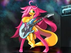 absurd_res alenicia_(artist) alenicia_(character) amplifier anthro balls big_balls big_breasts big_penis breasts cabinet concert concert_stage dragon eastern_dragon electric_guitar fur genitals gold_scales green_eyes guitar guitar_amp hair herm hi_res huge_balls huge_breasts huge_cock hyper hyper_balls hyper_genitalia hyper_penis intersex musical_instrument mythological_creature mythological_scalie mythology penis pink_body pink_fur pink_hair plucked_string_instrument scalie short_stack smile smiling_at_viewer solo stage string_instrument